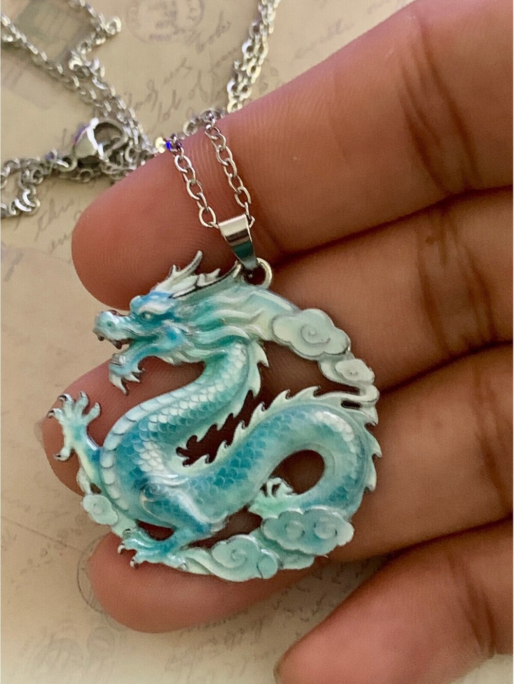 Unique Blue Dragon Pendant Necklace - Eye-Catching Statement Jewelry - Picture 4 of 4